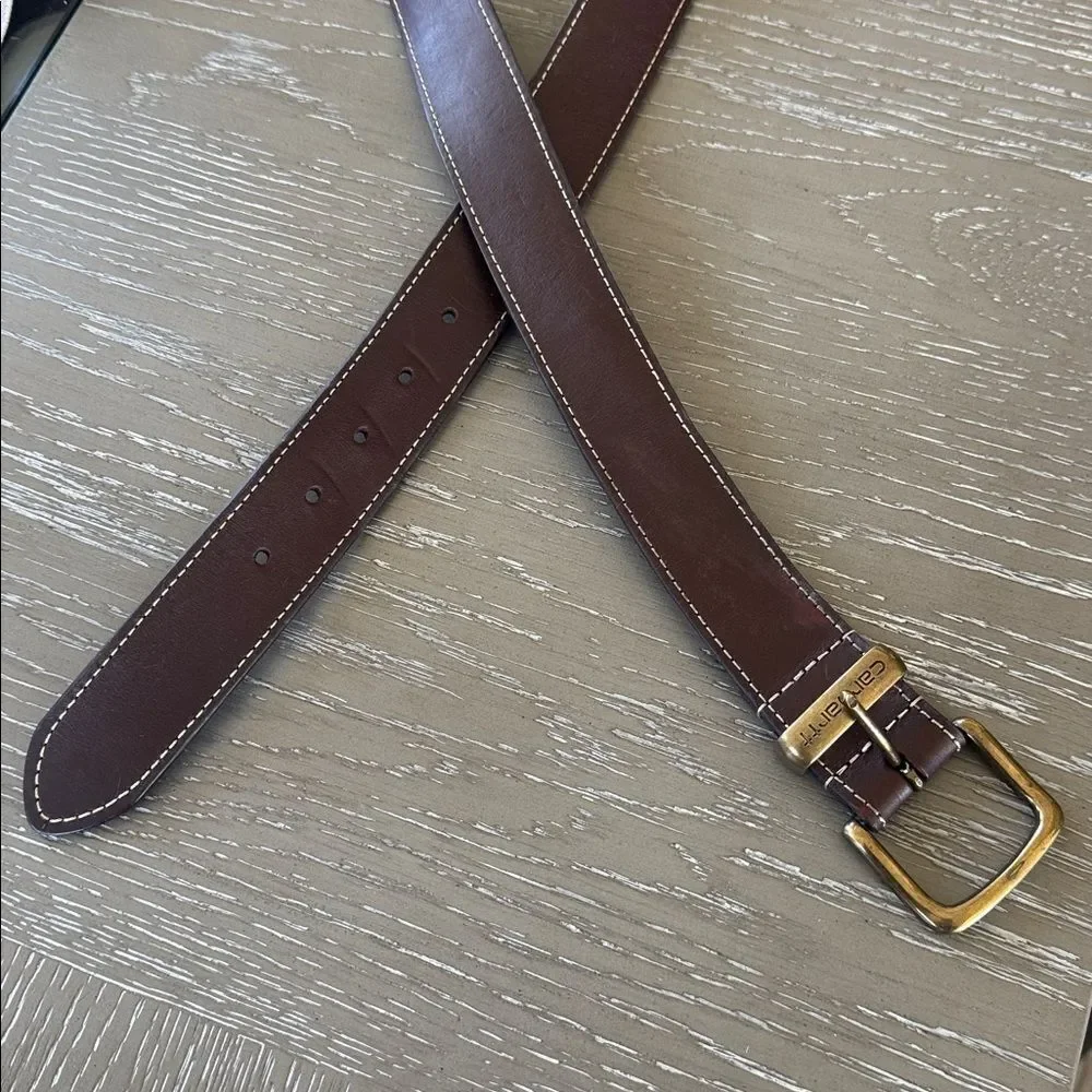 Carhartt Dark Brown Genuine Leather Belt with Buckle Casual Men’s Size 52 GUC